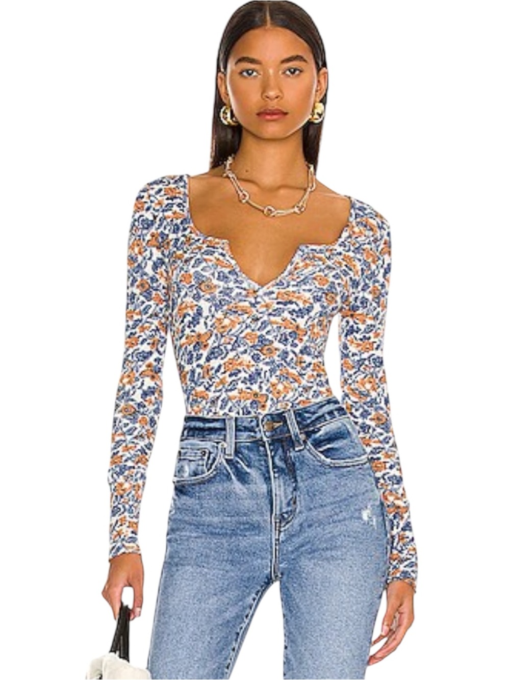 NWT Free People Intimately Ciara Printed Layering Top in Sand Combo Floral XS